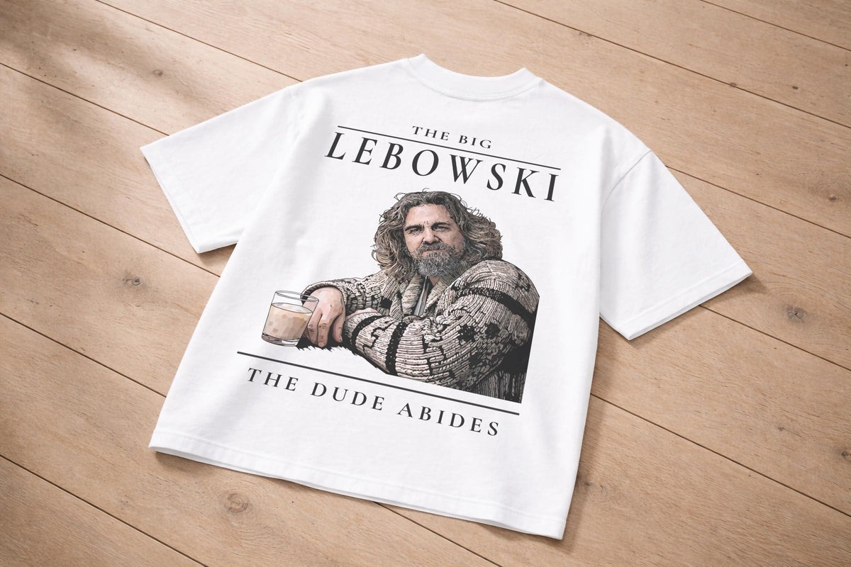 The Dude Abides Embroidered Graphic T-Shirt – The Big Lebowski Inspired Premium Organic Cotton Oversized Boxy Printed Tee — image 9