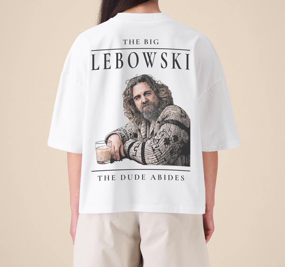 The Dude Abides Embroidered Graphic T-Shirt – The Big Lebowski Inspired Premium Organic Cotton Oversized Boxy Printed Tee — image 6