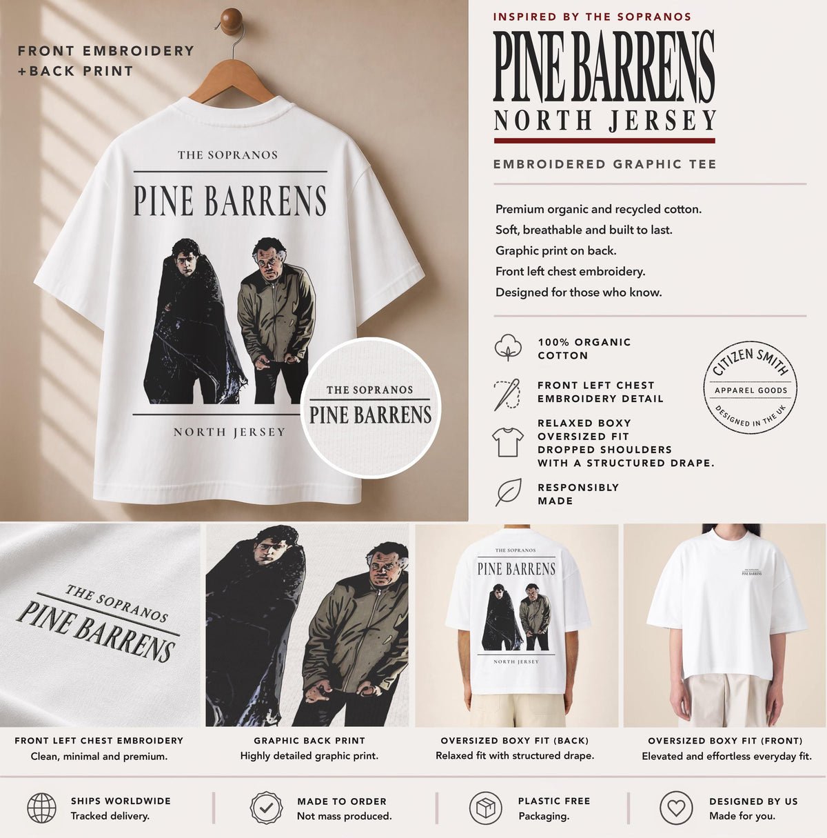 Pine Barrens Embroidered Graphic T-Shirt – The Soporanos Inspired Premium Organic Cotton Oversized Boxy Printed Tee — image 2