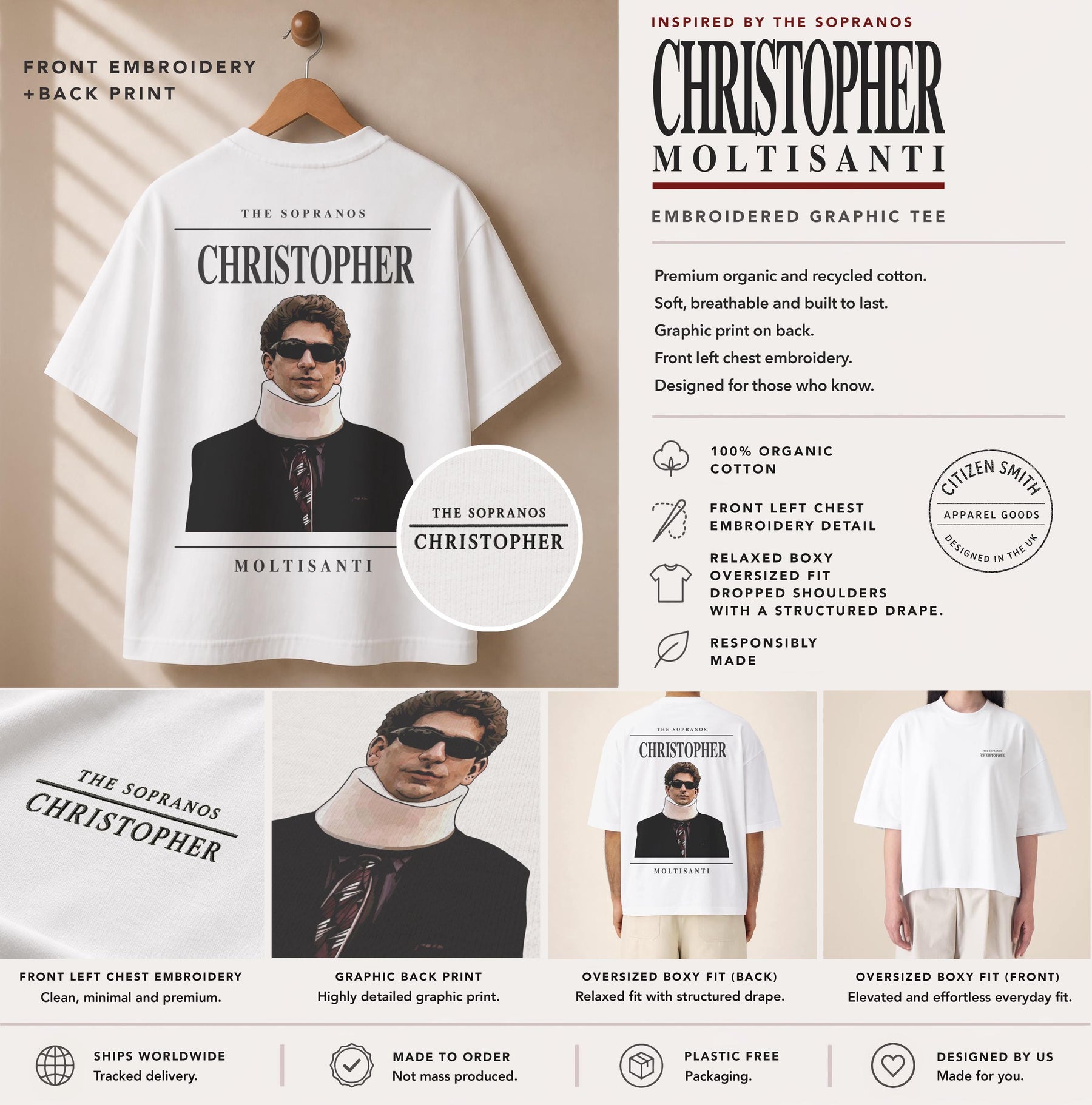 Christopher Moltisanti Embroidered Graphic T-Shirt – The Sopranos Inspired Premium Organic Cotton Oversized Boxy Printed Tee — image 2