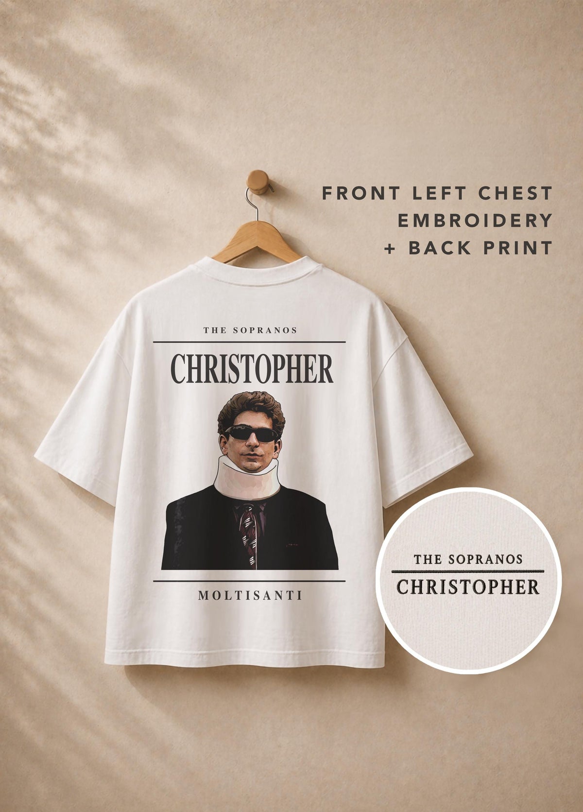 Christopher Moltisanti Embroidered Graphic T-Shirt – The Sopranos Inspired Premium Organic Cotton Oversized Boxy Printed Tee
