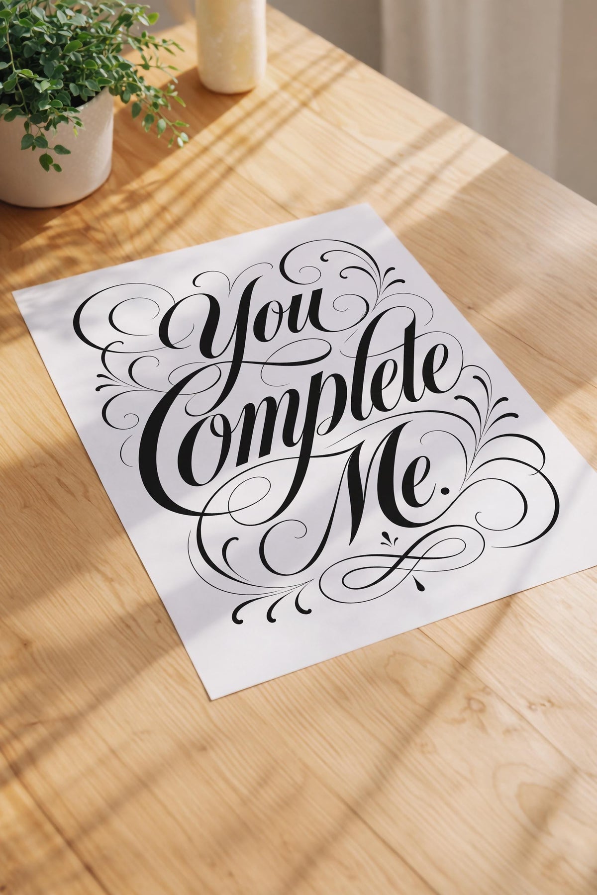 You Complete Me Print – Romantic Movie Quote Poster, Modern Typography Artwork, Gift for Partner, Love Quote Wall Art — image 3